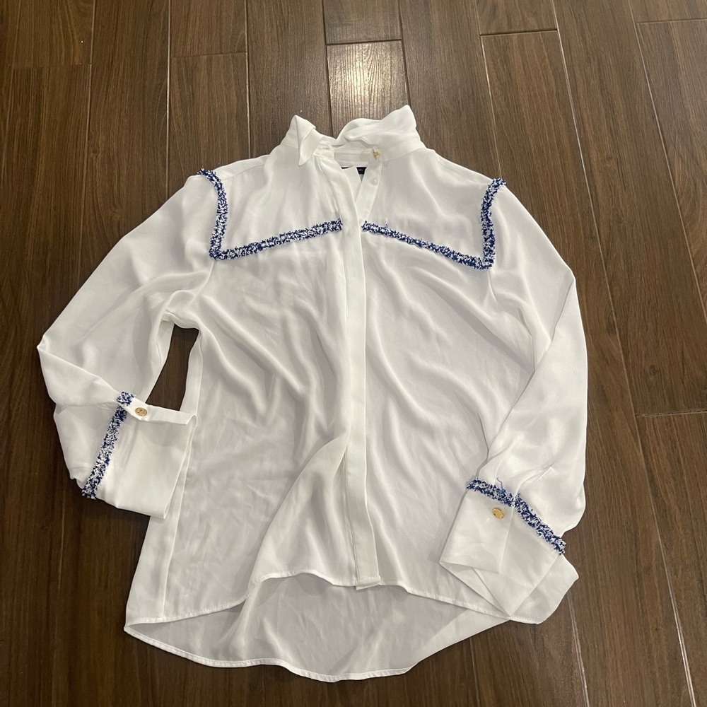 Zara new white and blue combination blouse